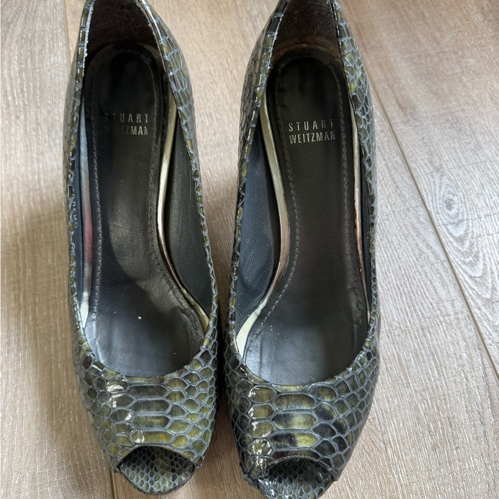 Stuart Weitzman Snakeskin Peep Toe Heels